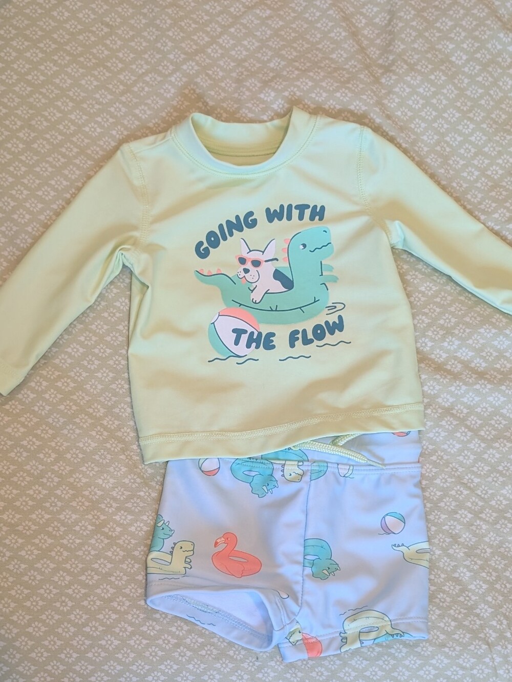 Carter's Pastel Boy Swim Set with Flamingo Float Motif, 0-3 Months